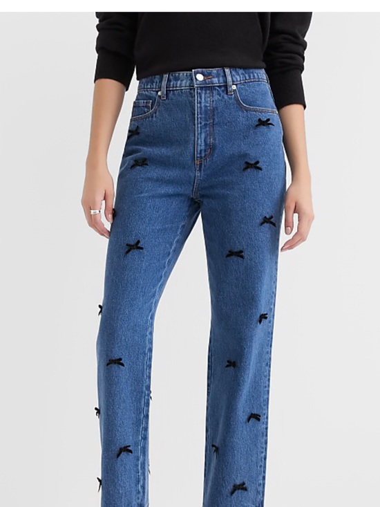 LOFT Denim - Velvet Bow High Rise Straight Jeans
